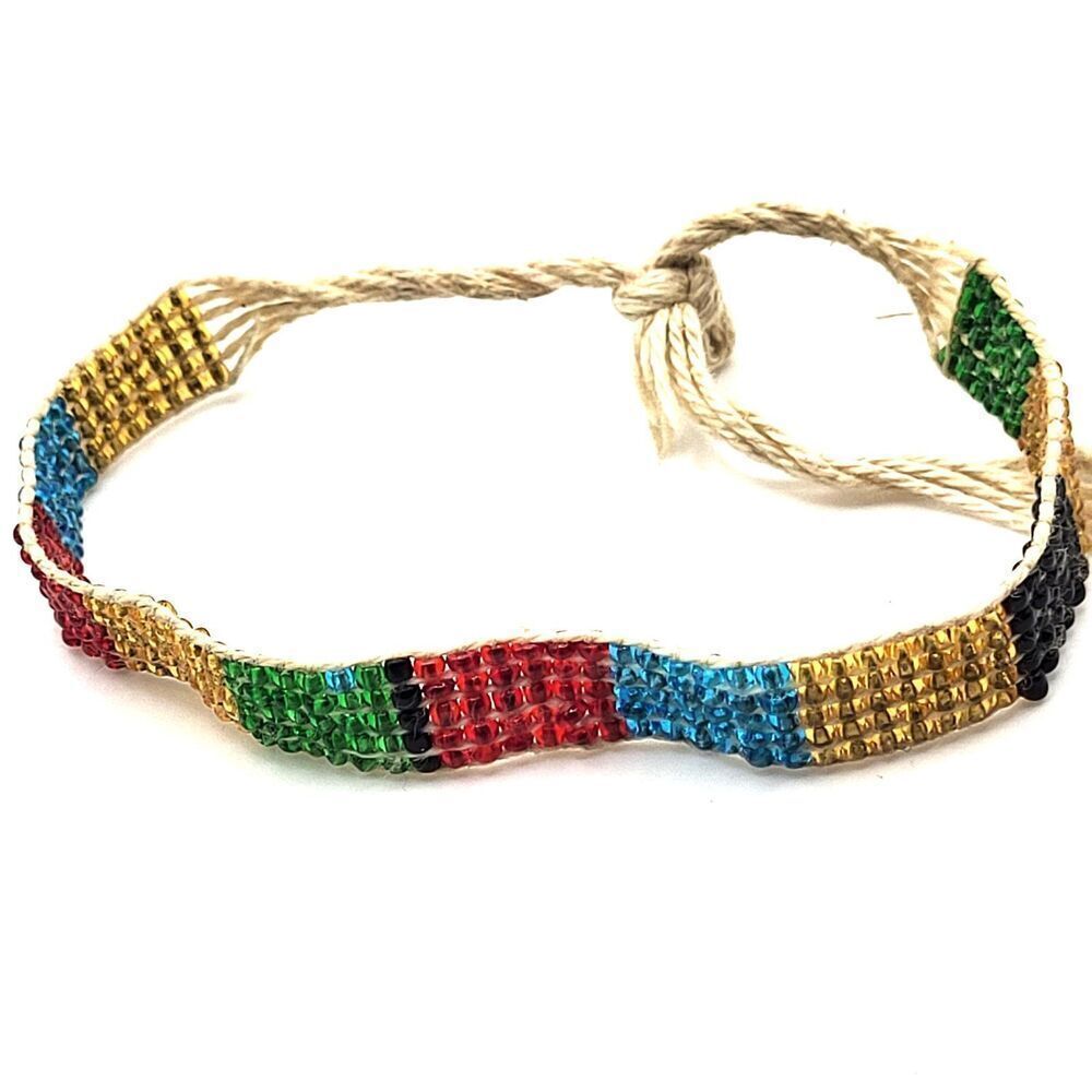 Artisan Made Bohemian Woven Beaded Bracelet 9in